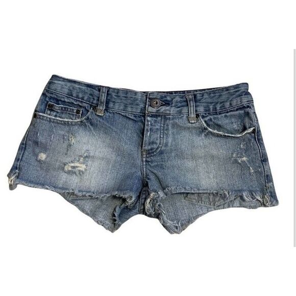 AE American Eagle Blue Jean Shorts Size 2 Ripped Distressed Light Wash - Picture 1 of 12